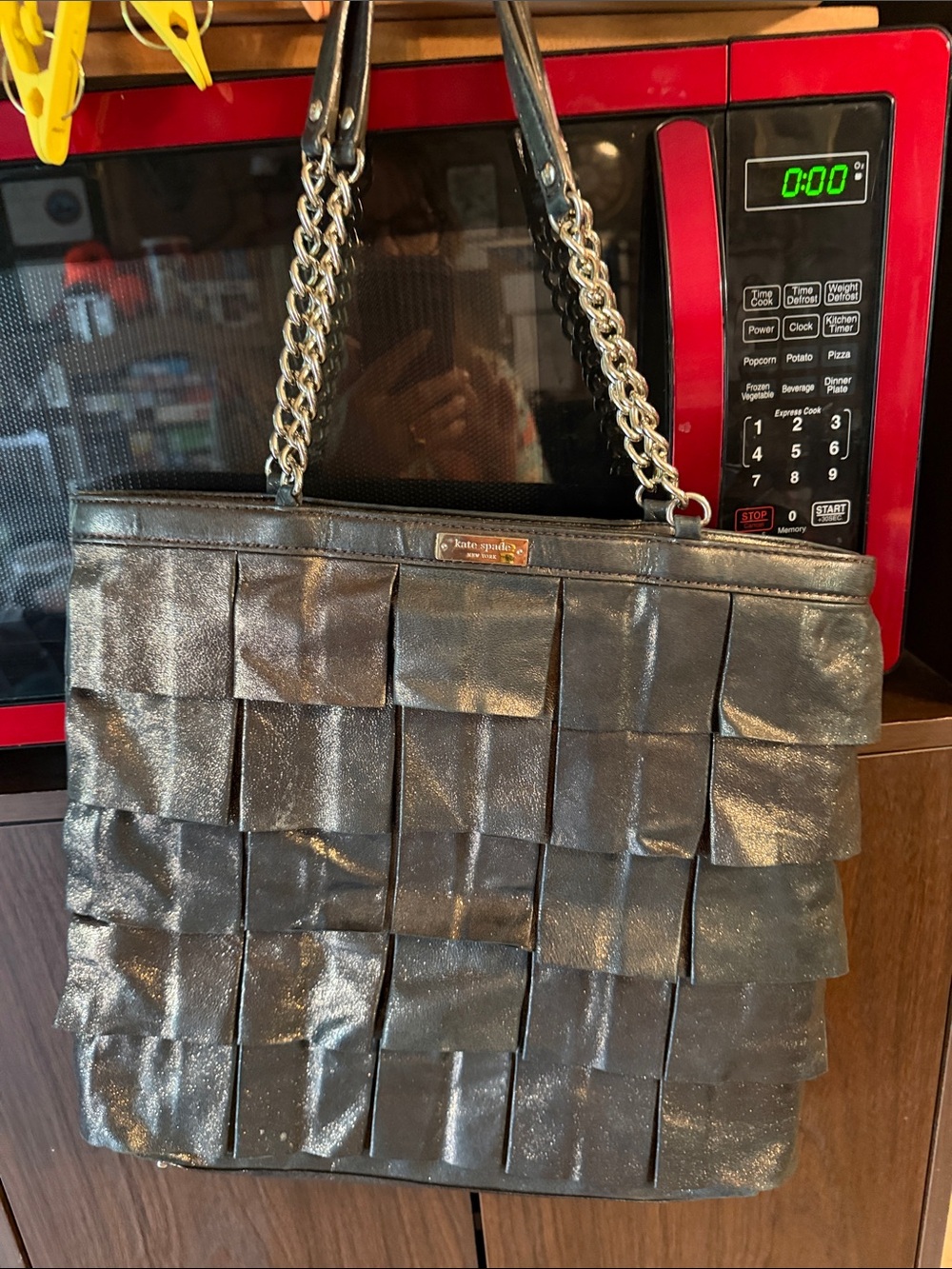 kate spade metallic priti plisse bag with chain link shoulder strap w leather